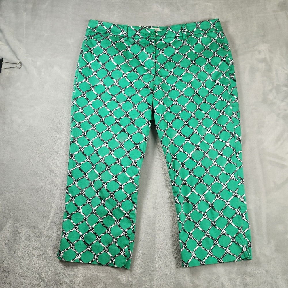 Talbots Signature Capri Pants Womens 12P Petite Green Nautical Rope Print Beach